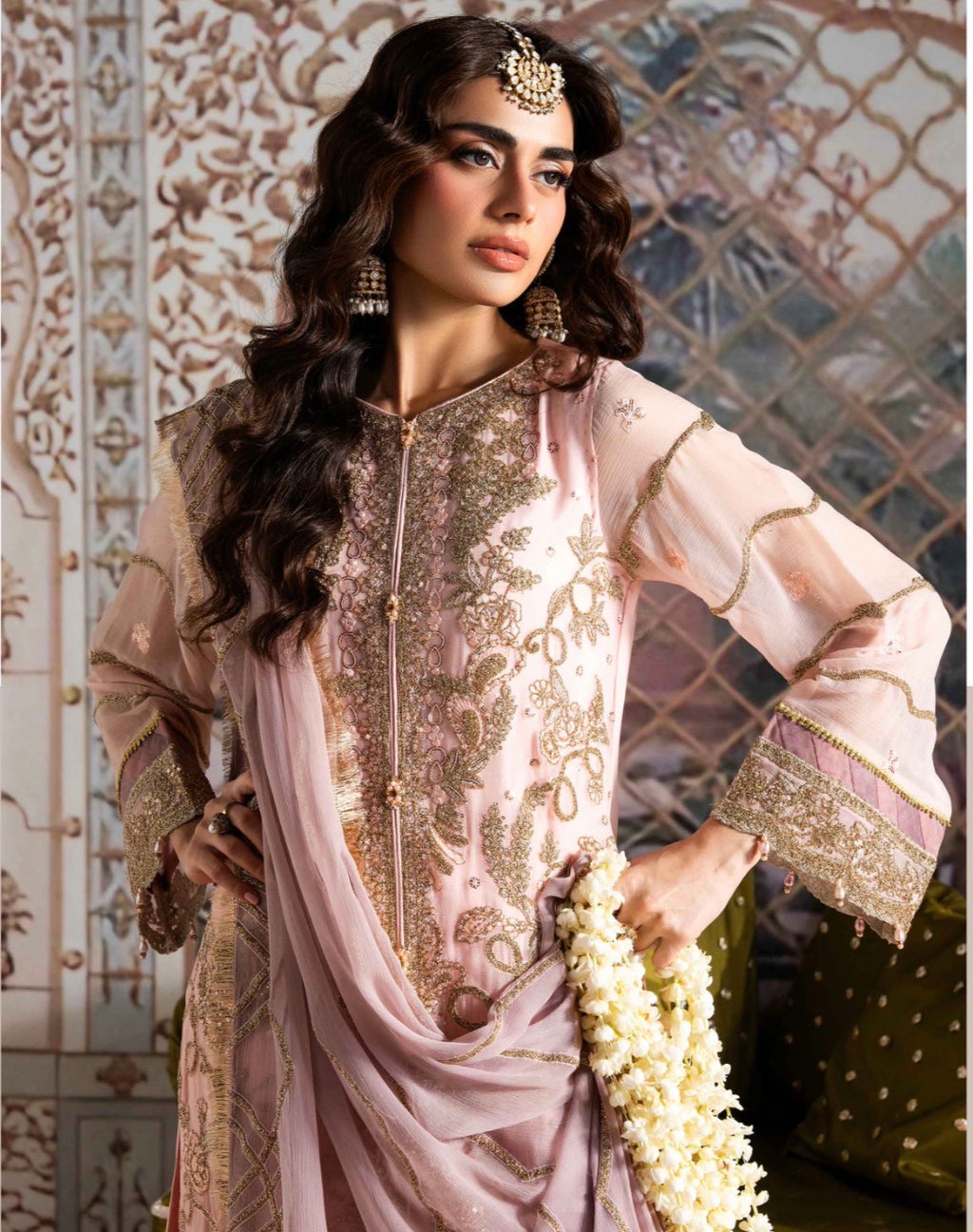 ALANI Soft Blush Pink Luxury Embroidered 3-Piece Suit | Pakistani Wedding & Party Wear