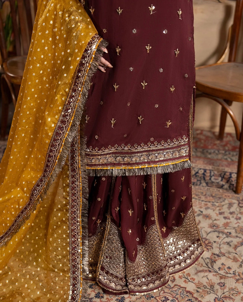CHAAND RAAT Luxury Embroidered Raw Silk Suit – 3 Piece Collection