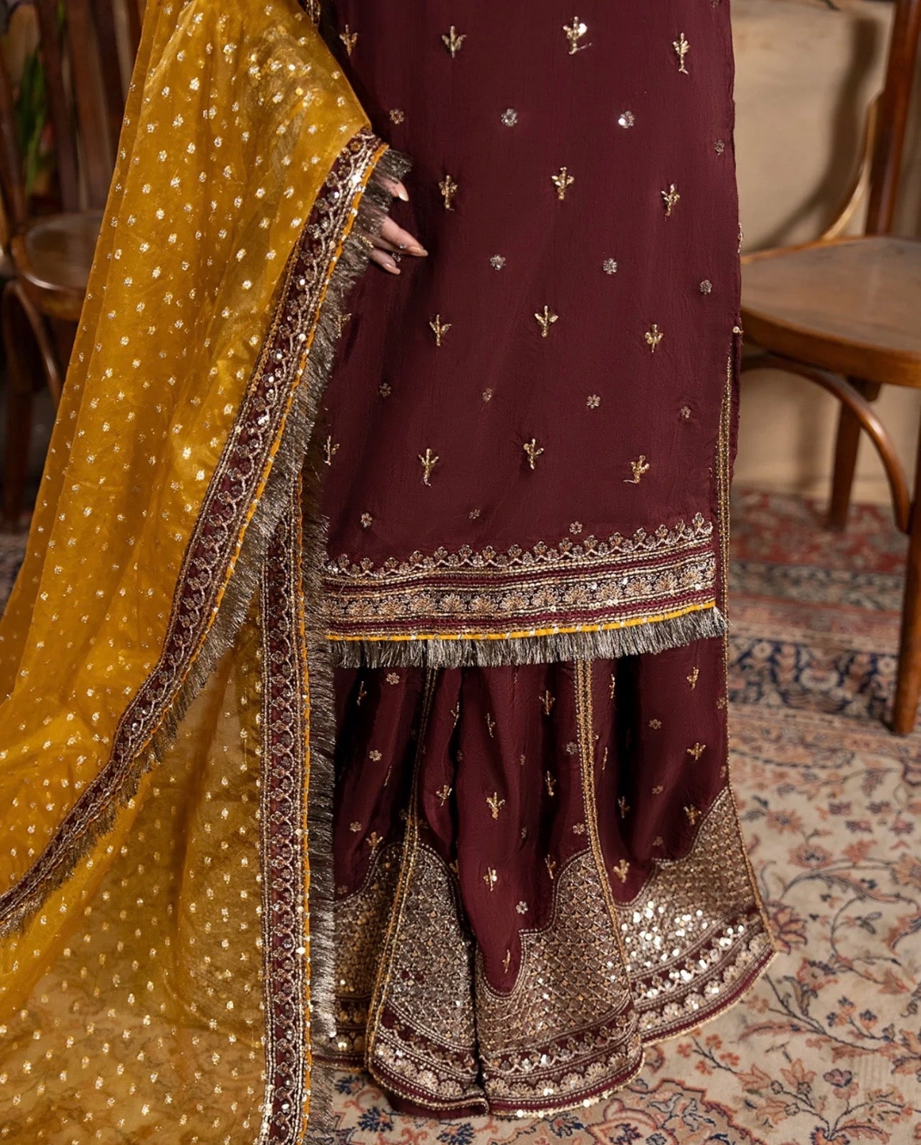 CHAAND RAAT Luxury Embroidered Raw Silk Suit – 3 Piece Collection
