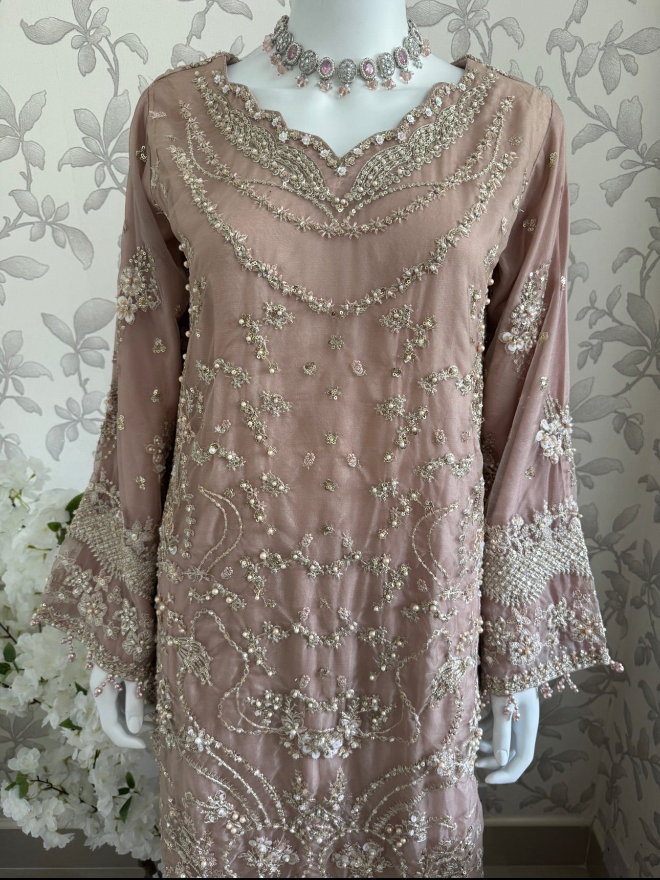 SERENE Blush Pink Embroidered Sharara Suit | Pakistani Designer Wedding Dress