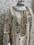 Ivory Cream Embroidered Pakistani 3 Piece Suit – Luxury Eid Festive Wear