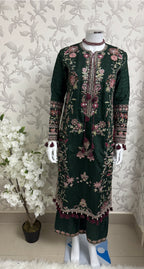 HUSN-E-EID Emerald green Embroidered -3 pieces Suit