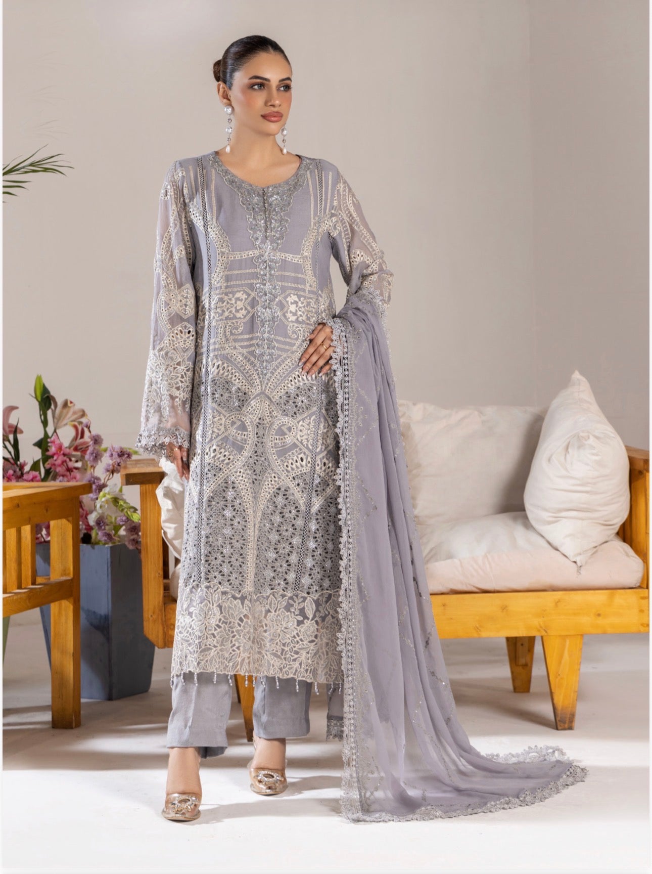 SONIYA Festive Embroidered 3 piece Chiffon Suit | Pakistani Designer Ready-to-Wear