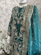 AFROZ Emerald Embroidered Organza Suit | Pakistani Wedding & Formal Dress