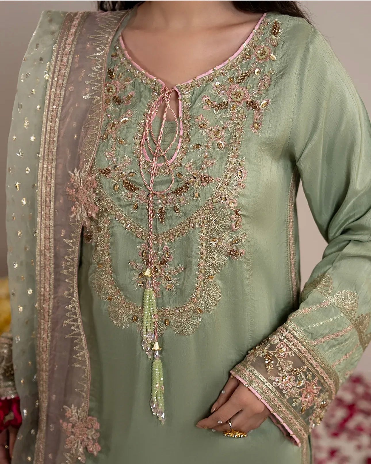 CHAAND RAAT Luxury Embroidered Raw Silk Suit – 3 Piece Collection