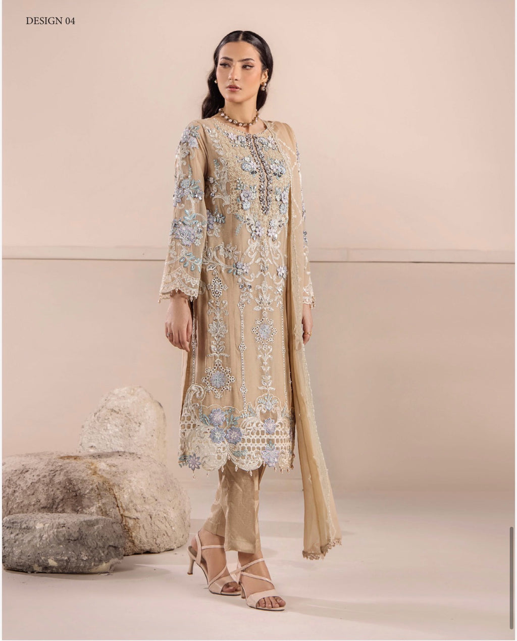 TT Luxury Embroidered Chiffon Suit – 3 Piece Collection