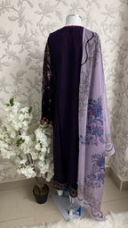 HUSN-E-EID Plum Purple Embroidered Luxury-3 Piece Suit