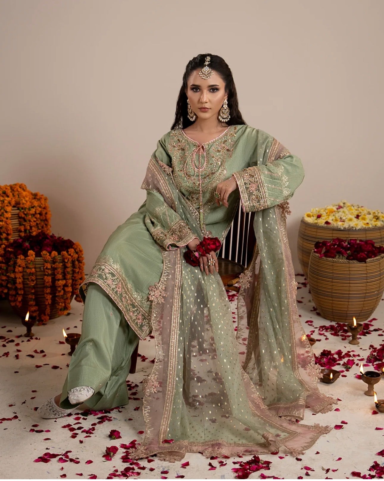 CHAAND RAAT Luxury Embroidered Raw Silk Suit – 3 Piece Collection