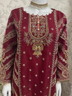 GULAAB…. Deep Maroon Embroidered Pakistani Sharara Suit with Rose Gold Dupatta