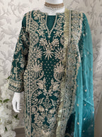AFROZ Emerald Embroidered Organza Suit | Pakistani Wedding & Formal Dress