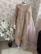 AFROZ Blush Pink Embroidered Organza Suit | Pakistani Wedding & Formal Dress
