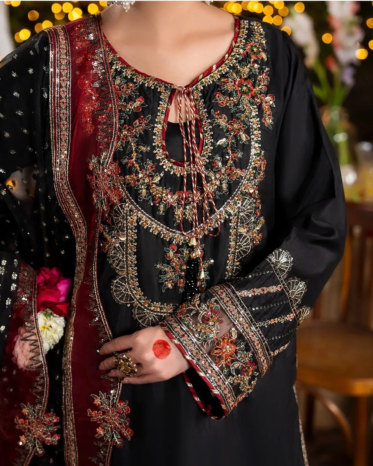 CHAAND RAAT Luxury Embroidered Raw Silk Suit – 3 Piece Collection
