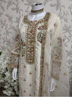 Ivory Cream Embroidered Pakistani 3 Piece Suit – Luxury Eid Festive Wear