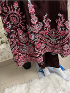 HUSN-E-EID Elegance Brown Embroidered Pakistani Suit with Printed Dupatta