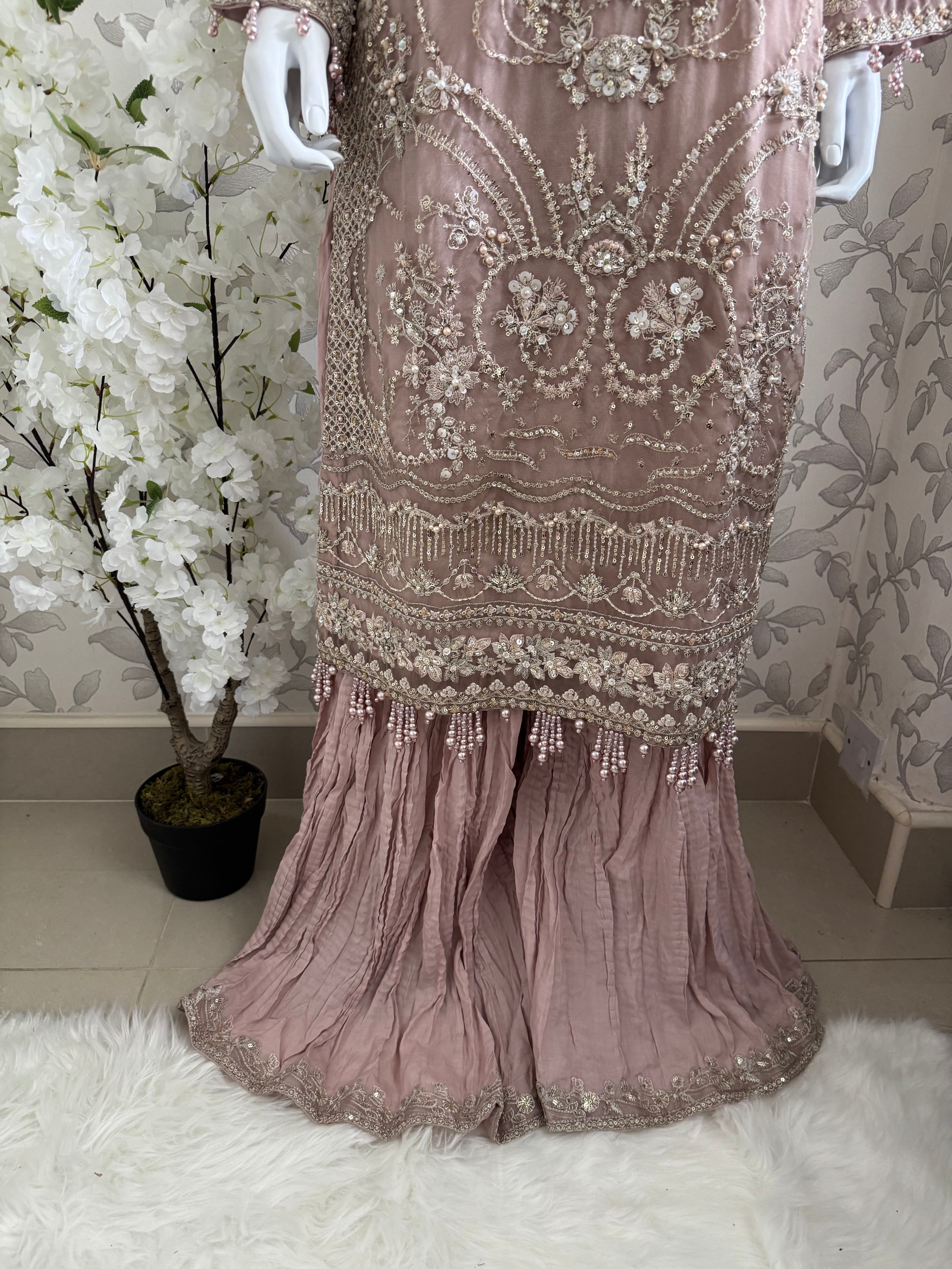 SERENE Blush Pink Embroidered Sharara Suit | Pakistani Designer Wedding Dress