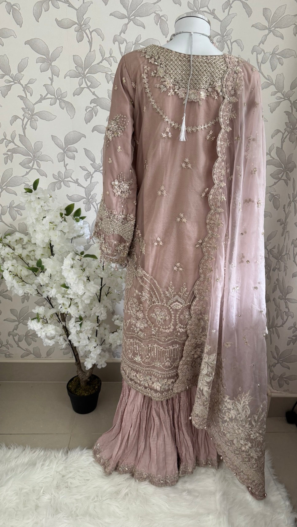 SERENE Blush Pink Embroidered Sharara Suit | Pakistani Designer Wedding Dress