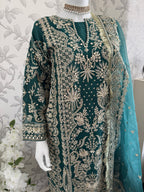 AFROZ Emerald Embroidered Organza Suit | Pakistani Wedding & Formal Dress