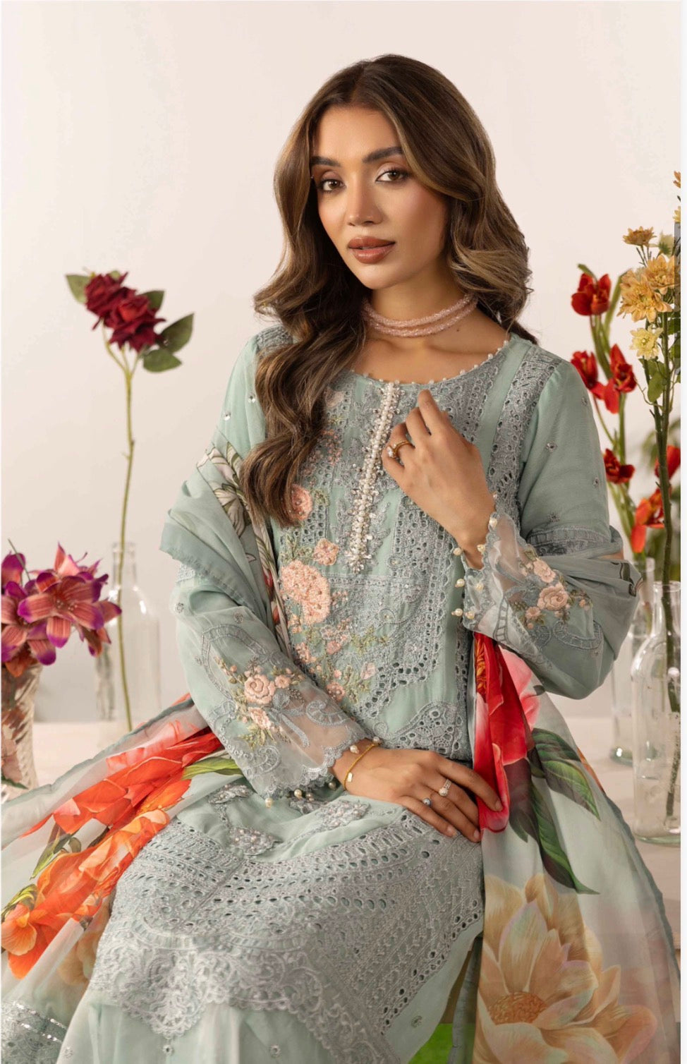 DIAMONDS Luxury Embroidered Chiffon Suit – 3 Piece Collection