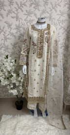 Ivory Cream Embroidered Pakistani 3 Piece Suit – Luxury Eid Festive Wear