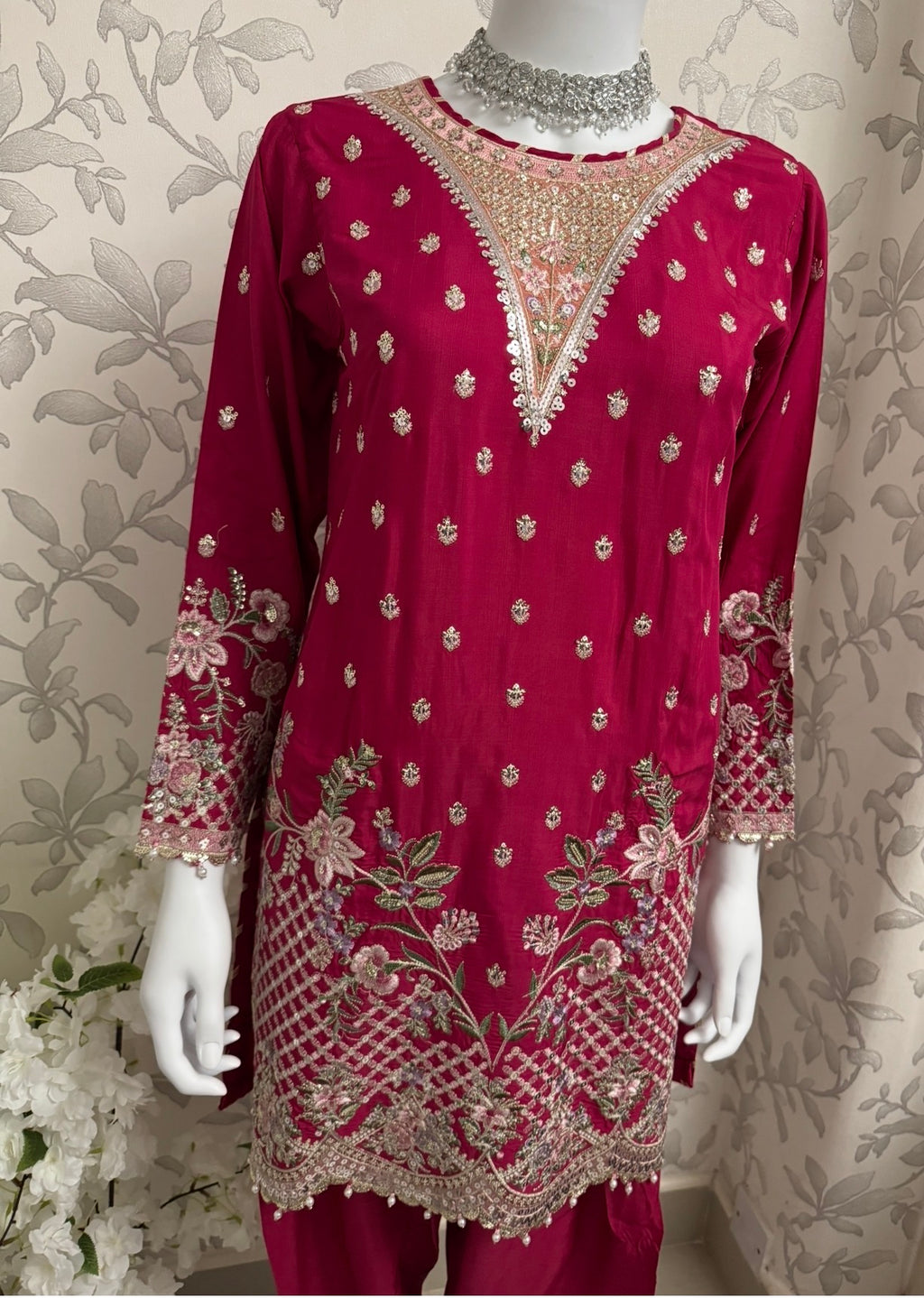 Fuchsia Pink Embroidered Pakistani 3 Piece Suit– Luxury Eid Festive Wear