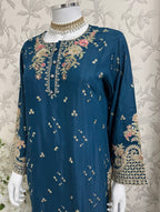 Teal Blue Embroidered Pakistani 3 Piece Suit – Luxury Eid Festive Wear