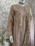 AFROZ Blush Pink Embroidered Organza Suit | Pakistani Wedding & Formal Dress