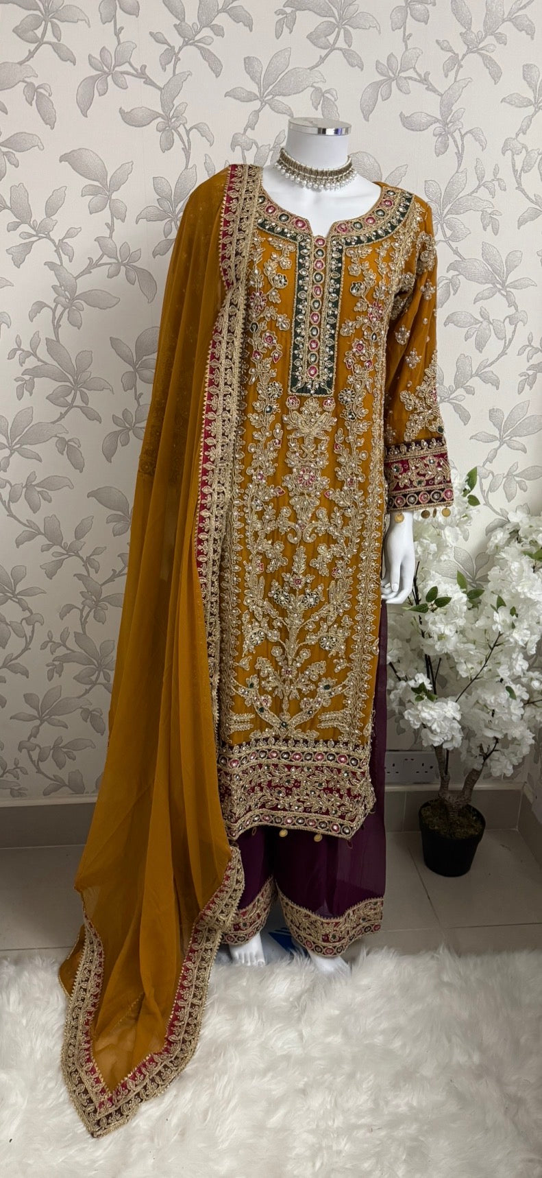 AYLAA Luxury Embroidered Chiffon Suit – 3 Piece Collection