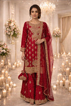RANGOLI Heavy Embroidered 4 piece Silk Suit | Pakistani Designer Wedding Wear