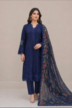 Luxury Navy Blue Embroidered 3 Piece chiffon Suit with embroidered chiffon Dupatta