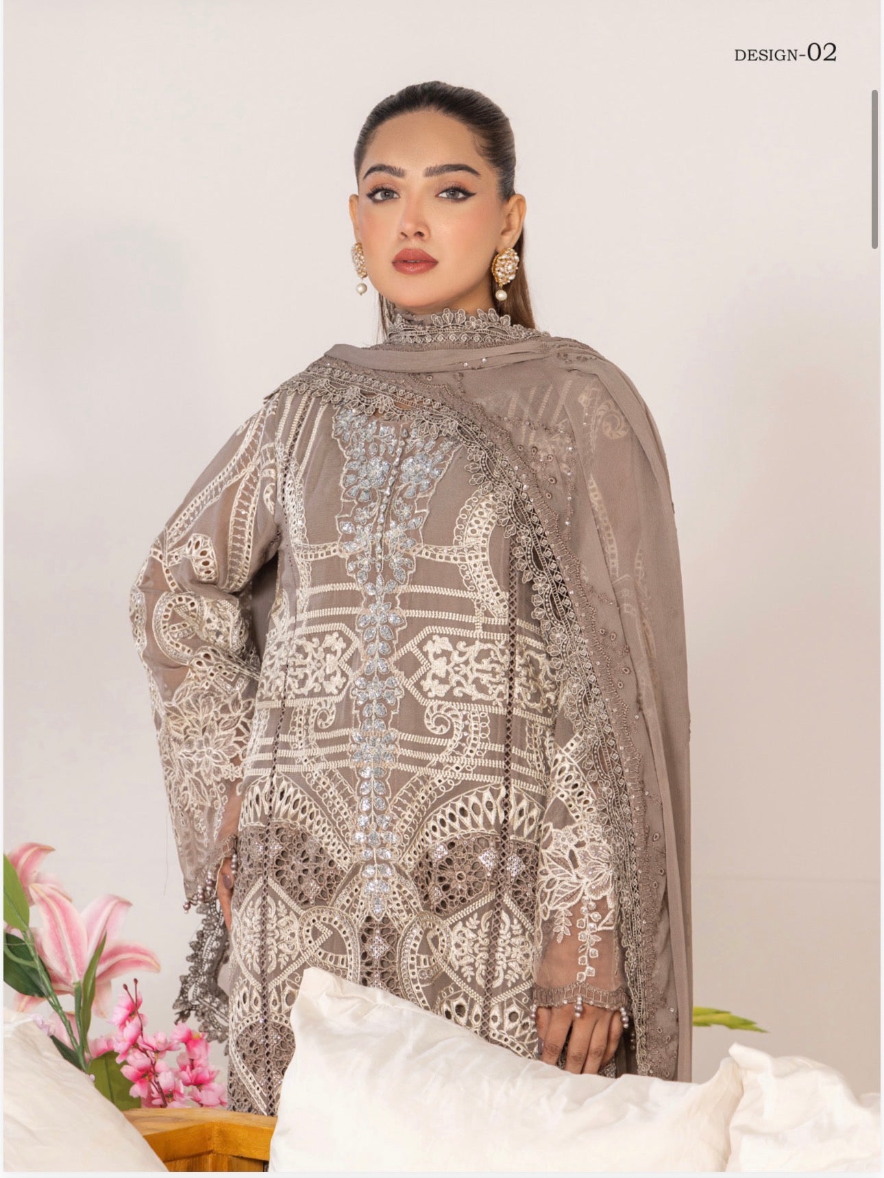 SONIYA Festive Embroidered 3 piece Chiffon Suit | Pakistani Designer Ready-to-Wear