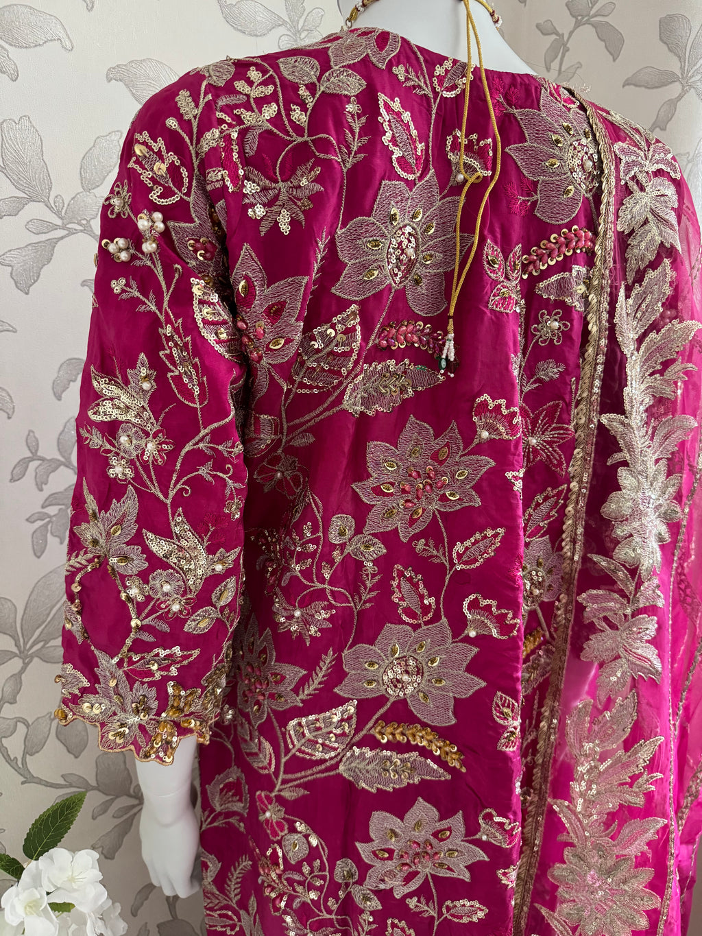SAFINA….. Hot Pink Luxury Embroidered Pakistani Formal Suit with Organza Dupatta