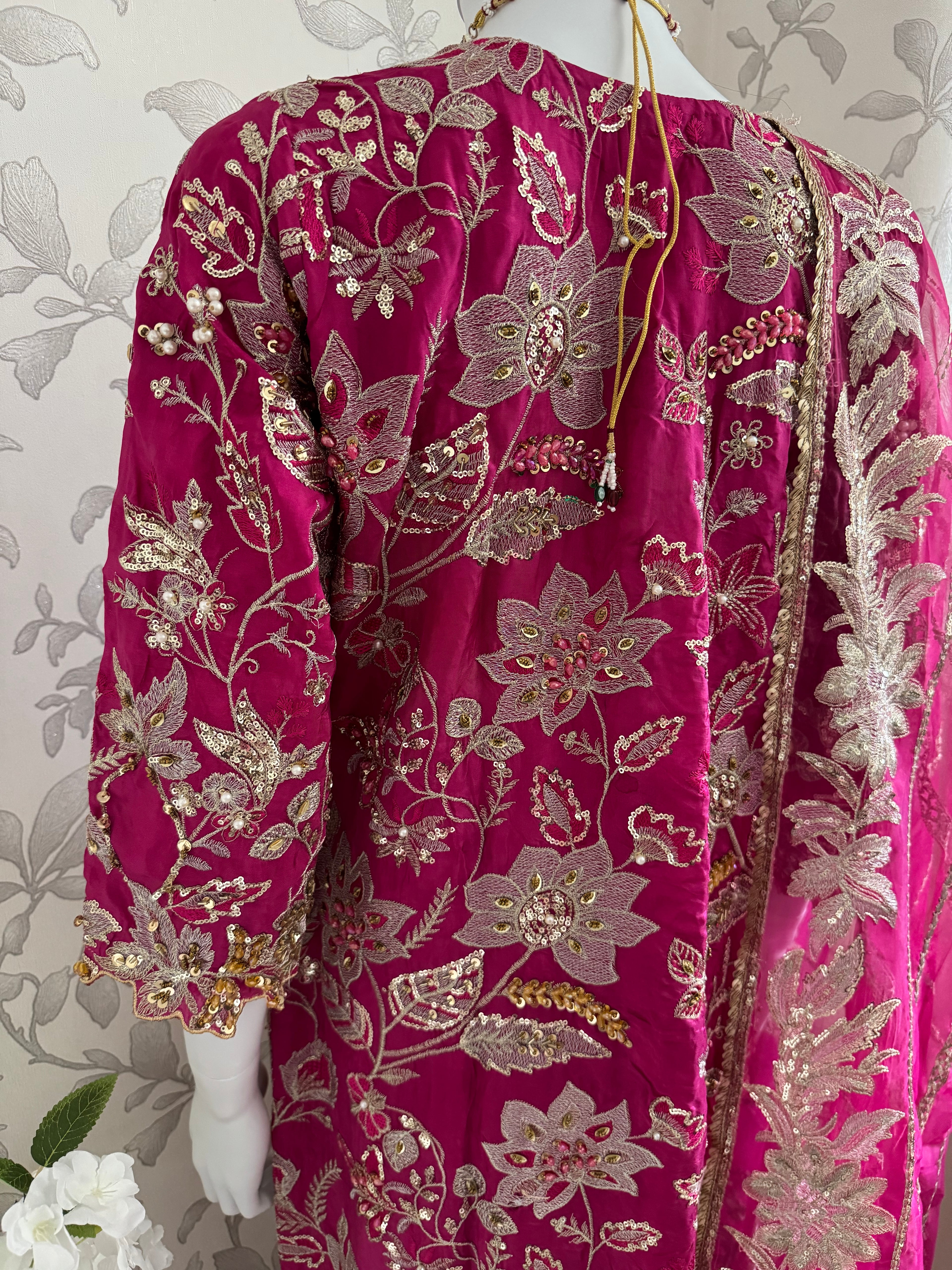 SAFINA….. Hot Pink Luxury Embroidered Pakistani Formal Suit with Organza Dupatta