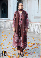 HUSN-E-EID Elegance Brown Embroidered Pakistani Suit with Printed Dupatta