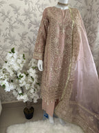 AFROZ Blush Pink Embroidered Organza Suit | Pakistani Wedding & Formal Dress