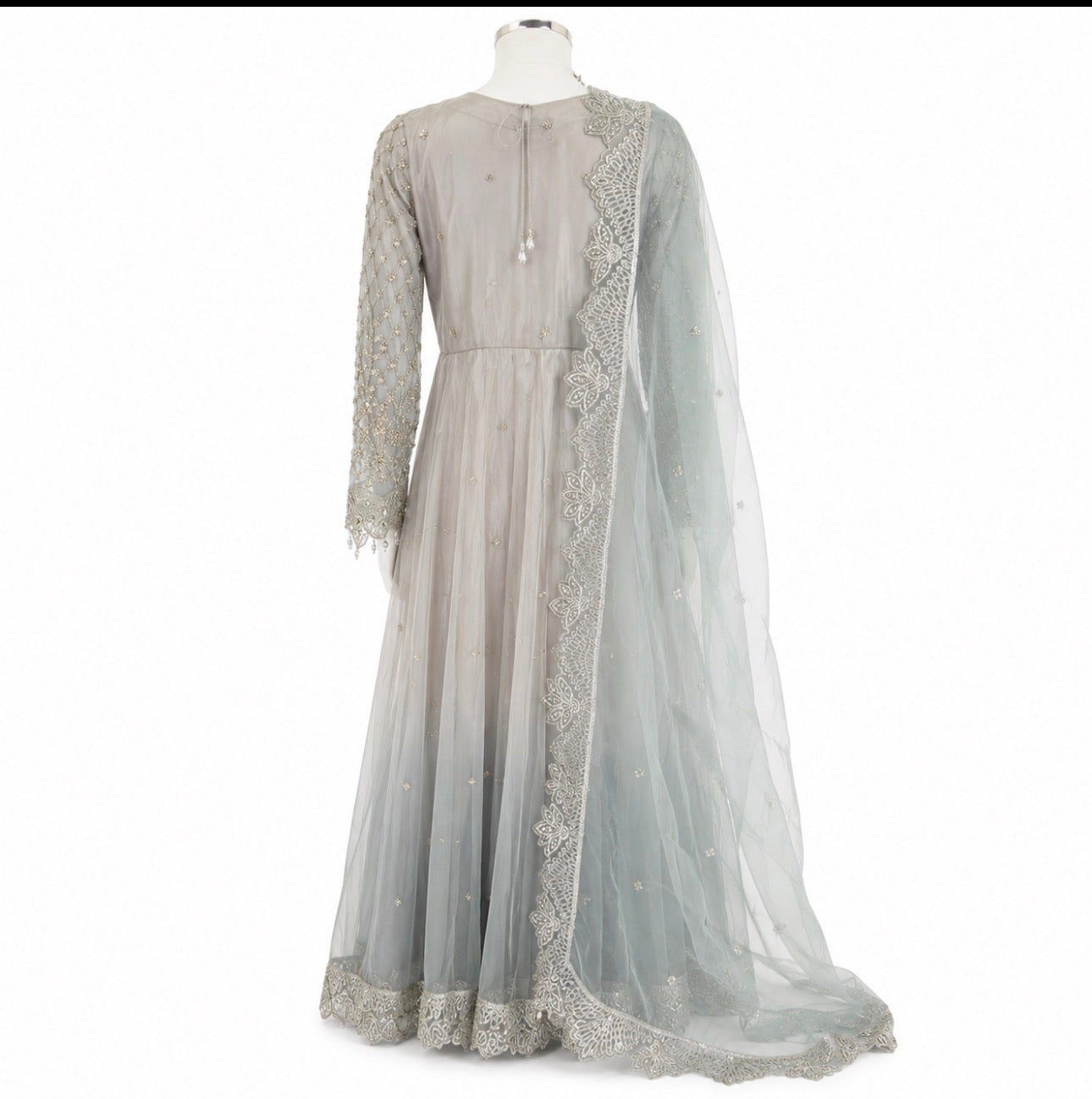 MASHAL…. Embroidered Net Maxi Dress with embroidered organza Dupatta