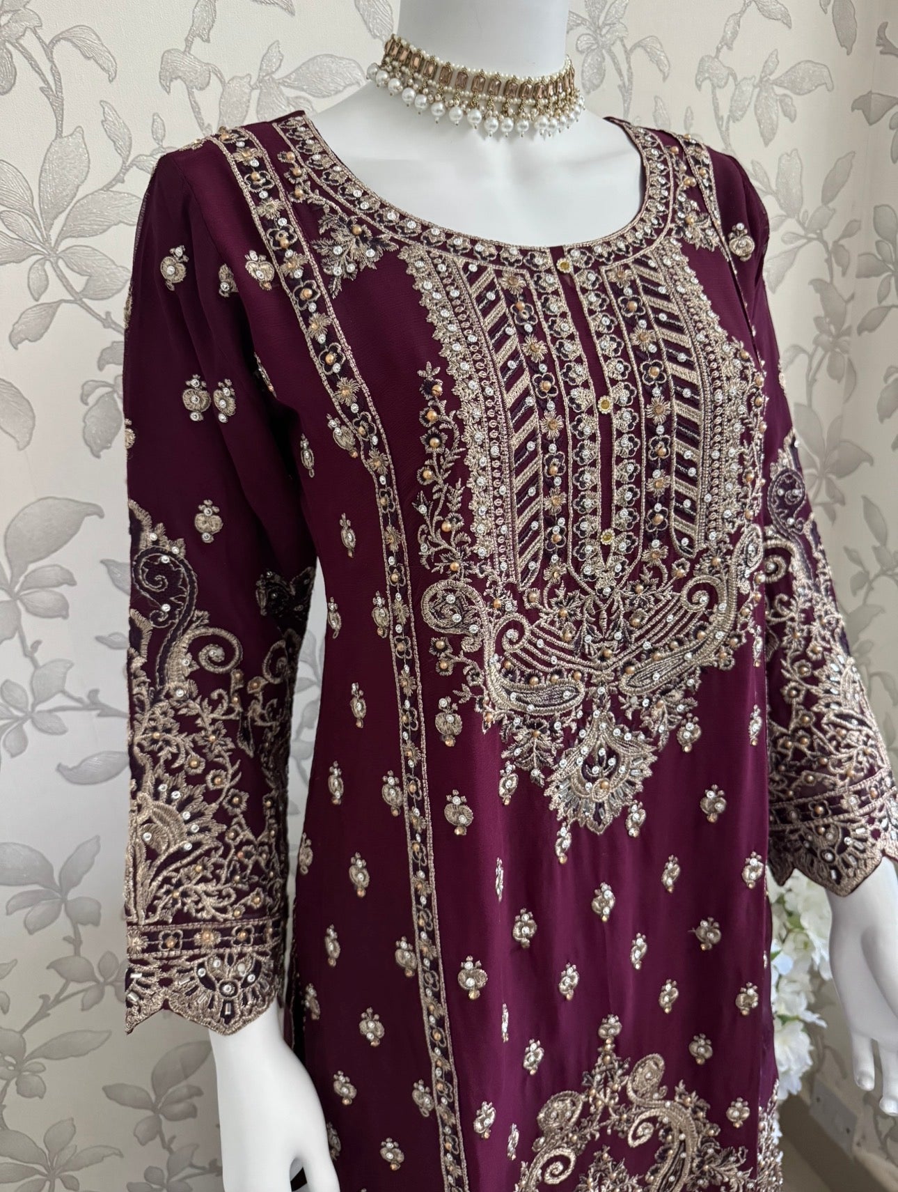 SAFFA Luxury Embroidered Chiffon Suit – 3 Piece Collection
