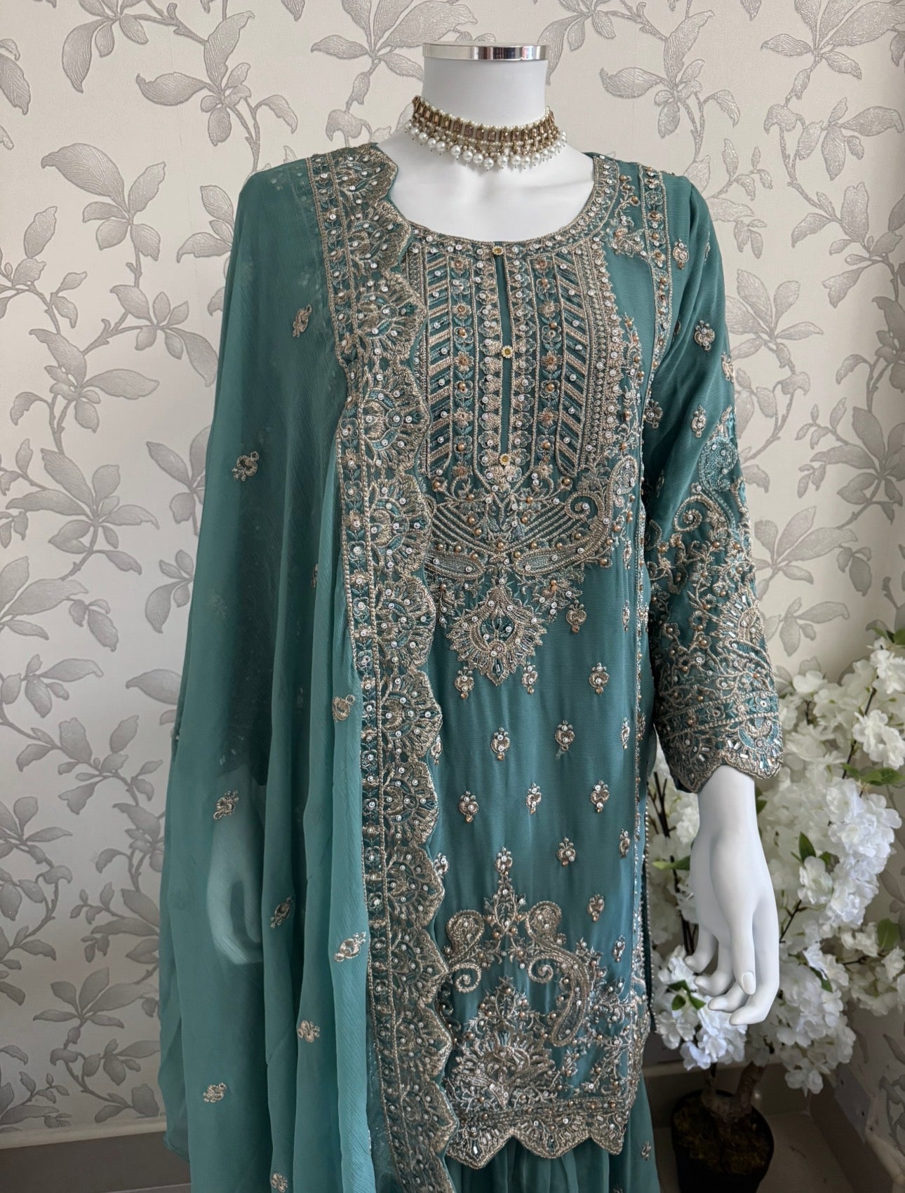 SAFFA Luxury Embroidered Chiffon Suit – 3 Piece Collection