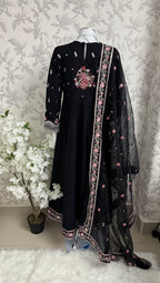 HUSN-E-EID Black Embroidered Maxi with Organza Duppatta -3 piece suit
