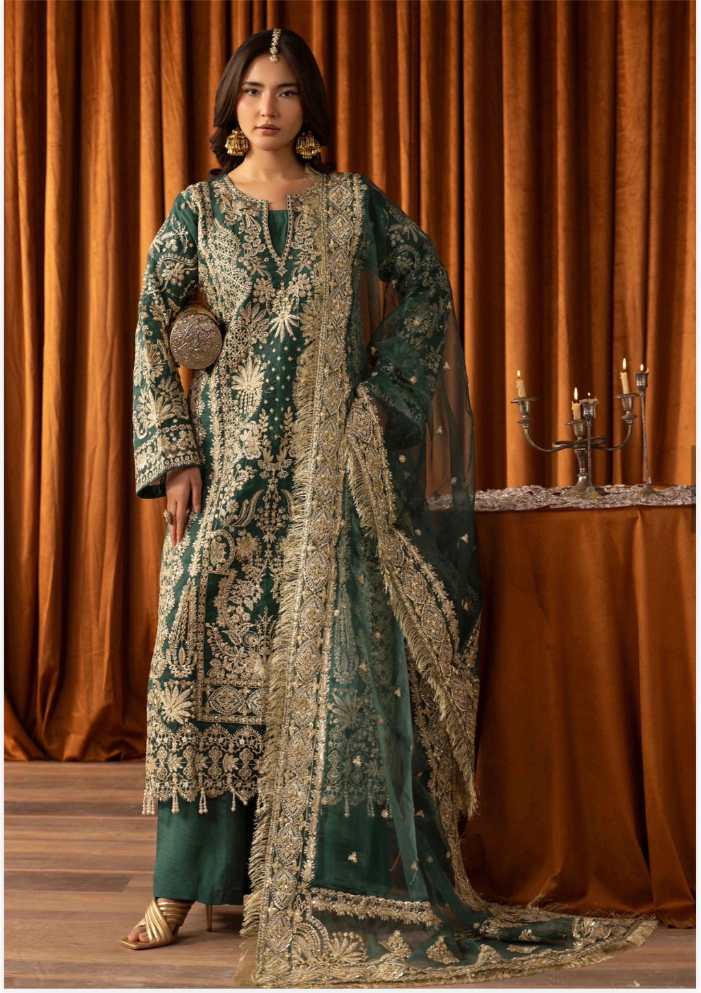 AFROZ Emerald Embroidered Organza Suit | Pakistani Wedding & Formal Dress