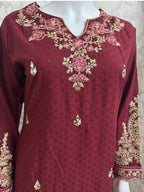Maroon Embroidered Gharara Suit with organza Dupatta – Luxury Pakistani 3 Piece Set