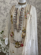 UJAALA….. Elegant White Embroidered Pakistani Suit with net Dupatta