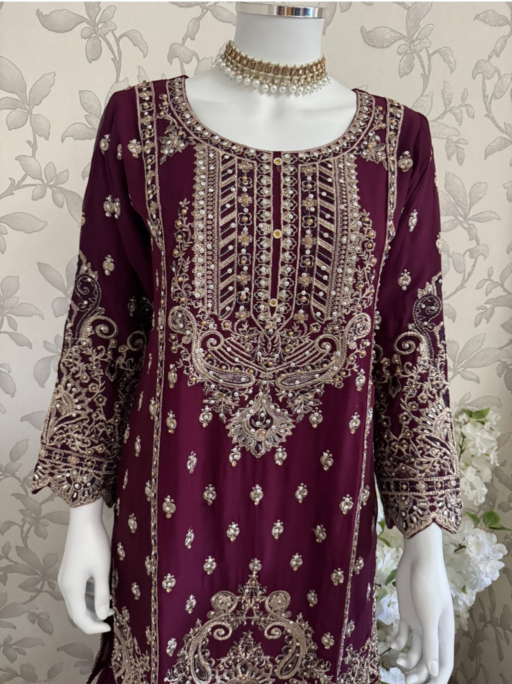 SAFFA Luxury Embroidered Chiffon Suit – 3 Piece Collection