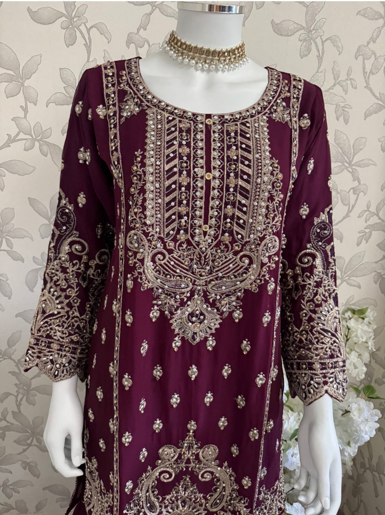 SAFFA Luxury Embroidered Chiffon Suit – 3 Piece Collection