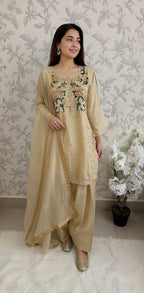 SILKY CHARM Luxury Embroidered Silk Suit with Pearl & Sequin Work