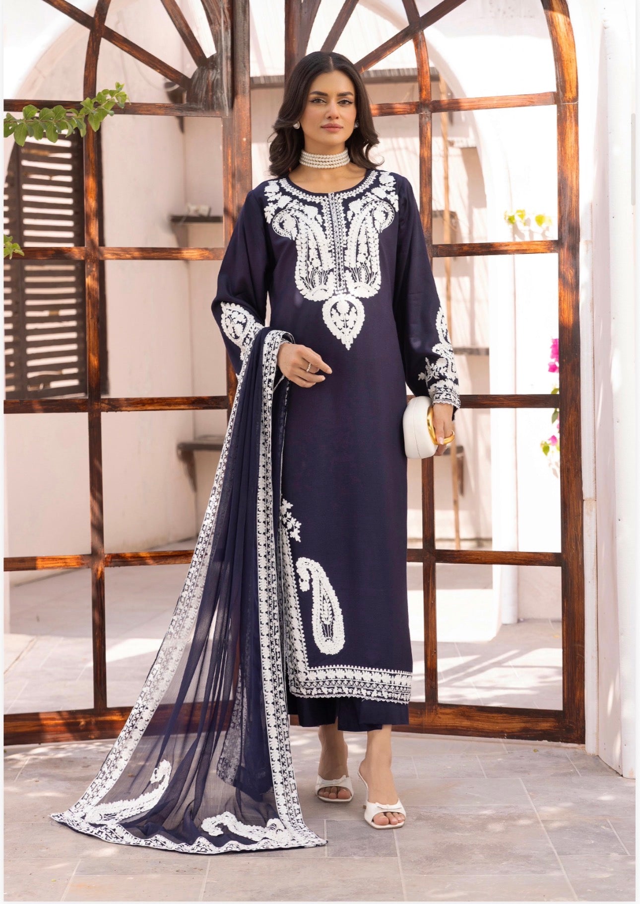 ALMILA Dhanak Embroidered Suit with Embroidered Chiffon Duppatta-3 Piece suit