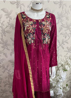 SILKY CHARM Luxury Embroidered Silk Suit with Pearl & Sequin Work
