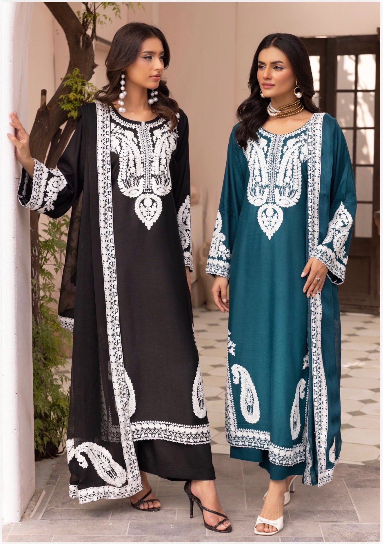 ALMILA Dhanak Embroidered Suit with Embroidered Chiffon Duppatta-3 Piece suit