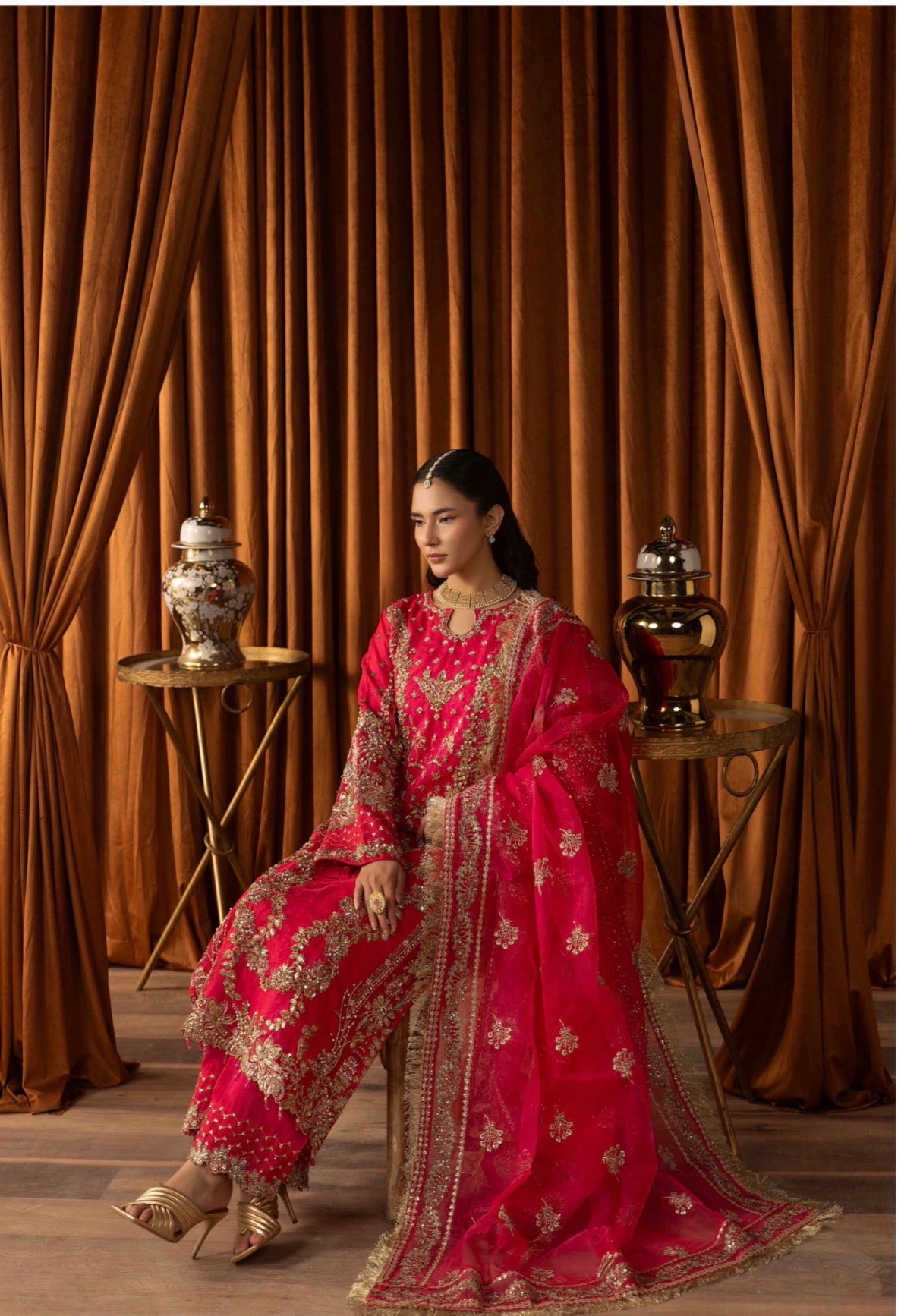 SANGEET Embroidered 3 piece Wedding Suit | Pakistani Mehndi, Mayon & Wedding Wear