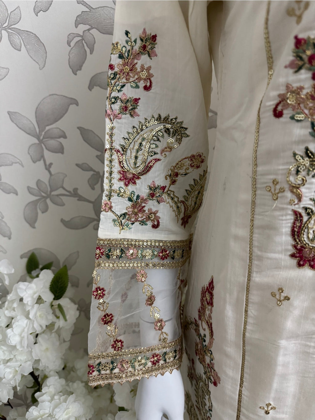Ivory Cream Embroidered Pakistani 3 Piece Suit – Luxury Eid Festive Wear
