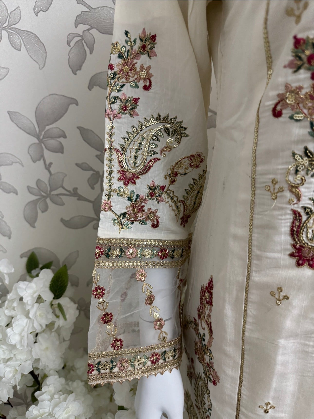 Ivory Cream Embroidered Pakistani 3 Piece Suit – Luxury Eid Festive Wear